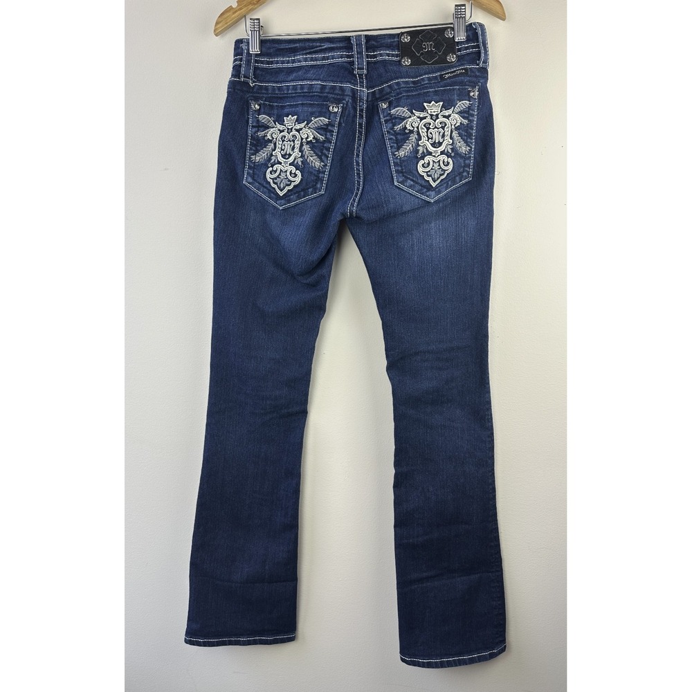 Miss Me Jeans Womens 28 Bootcut Low Rise Bling Rhinestone Embroidered Denim - Picture 2 of 15